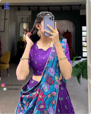 Exclusive Tussar Silk Kalamkari Lehenga Choli Set 1219 Purple Colour with Shimmering Foil and Gotta Patti Lace And Tassel Embellished Dupatta Wholesal lehenga choli