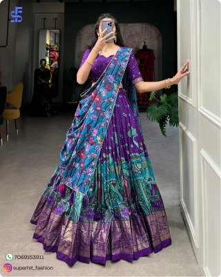 Exclusive Tussar Silk Kalamkari Lehenga Choli Set 1219 Purple Colour with Shimmering Foil and Gotta Patti Lace And Tassel Embellished Dupatta Wholesal lehenga choli