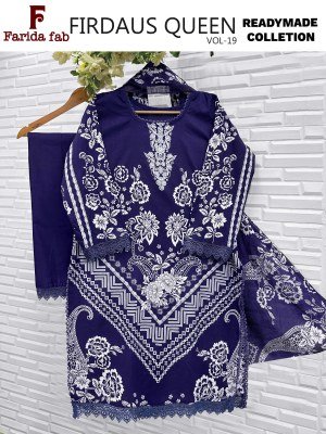FARIDA FAB FIRDAUS QUEEN Vol-19 Readymade 3-Piece Lawn Cotton Suit Set wholesale catalogs