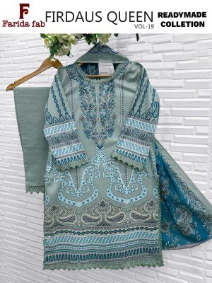 FARIDA FAB FIRDAUS QUEEN Vol-19 Readymade 3-Piece Lawn Cotton Suit Set kurti pant with dupatta Catalogs