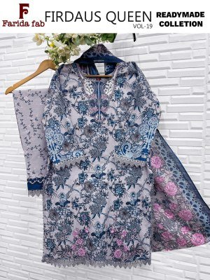 FARIDA FAB FIRDAUS QUEEN Vol-19 Readymade 3-Piece Lawn Cotton Suit Set kurti pant with dupatta Catalogs