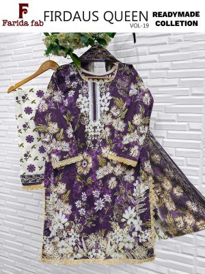 FARIDA FAB FIRDAUS QUEEN Vol-19 Readymade 3-Piece Lawn Cotton Suit Set kurti pant with dupatta Catalogs