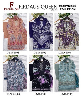 FARIDA FAB FIRDAUS QUEEN Vol-19 Readymade 3-Piece Lawn Cotton Suit Set kurti pant with dupatta Catalogs