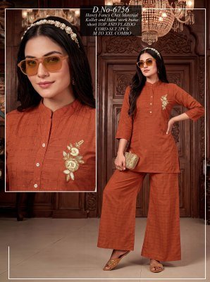 Fancy Jacquard Checks Co-Ord Set with Wide Leg Pants and Hand Work co ord set catalogs