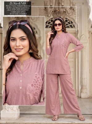 Fancy Jacquard Co-Ord Set with Wide Leg Pants and Hand Work co ord set catalogs