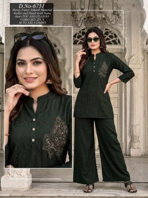 Fancy Jacquard Co-Ord Set with Wide Leg Pants and Hand Work co ord set catalogs