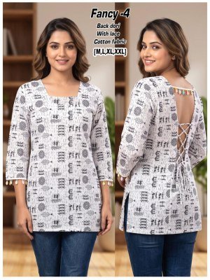 Fancy Short Kurti Cotton Back Dori Pattern Collection Size wise Combo Set