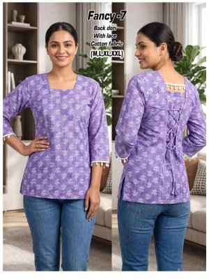 Fancy Short Kurti Cotton Back Dori Pattern Collection Size wise Combo Set