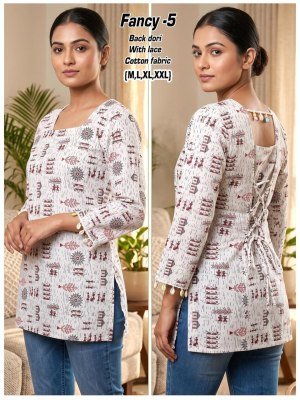 Fancy Short Kurti Cotton Back Dori Pattern Collection Size wise Combo Set