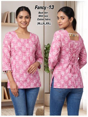 Fancy Short Kurti Cotton Back Dori Pattern Collection Size wise Combo Set