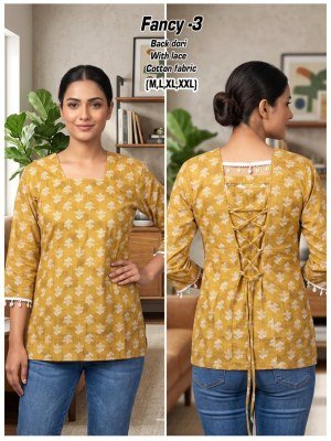 Fancy Short Kurti Cotton Back Dori Pattern Collection Size wise Combo Set