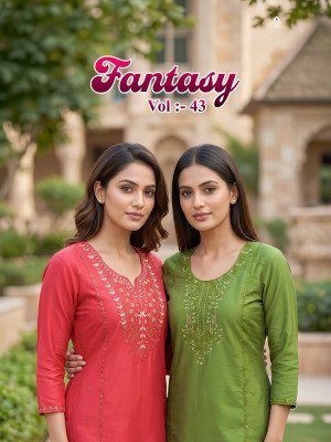 Fantasy Vol 43 Roman Silk Embroidered Kurti Pant with Chanderi Jacquard Dupatta Set Amavi