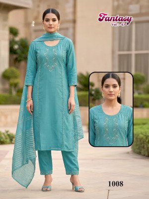 Fantasy Vol 43 Roman Silk Embroidered Kurti Pant with Chanderi Jacquard Dupatta Set kurtis catalogs