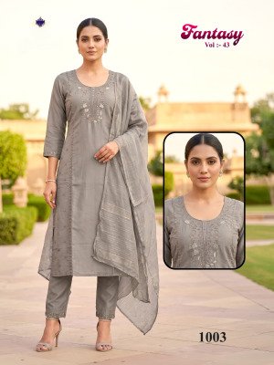 Fantasy Vol 43 Roman Silk Embroidered Kurti Pant with Chanderi Jacquard Dupatta Set kurtis catalogs
