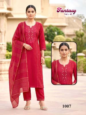 Fantasy Vol 43 Roman Silk Embroidered Kurti Pant with Chanderi Jacquard Dupatta Set kurtis catalogs