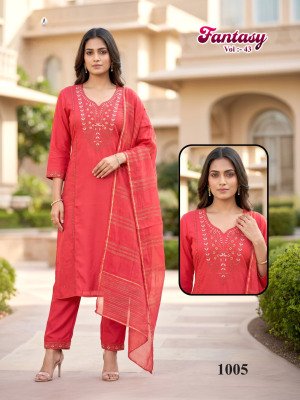 Fantasy Vol 43 Roman Silk Embroidered Kurti Pant with Chanderi Jacquard Dupatta Set kurtis catalogs