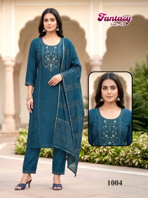 Fantasy Vol 43 Roman Silk Embroidered Kurti Pant with Chanderi Jacquard Dupatta Set kurtis catalogs