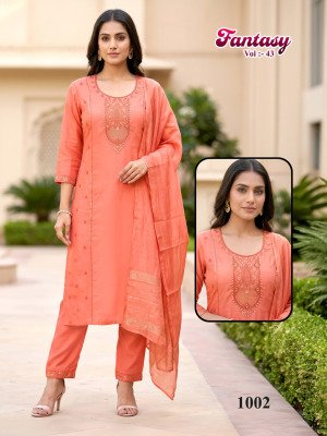 Fantasy Vol 43 Roman Silk Embroidered Kurti Pant with Chanderi Jacquard Dupatta Set kurtis catalogs