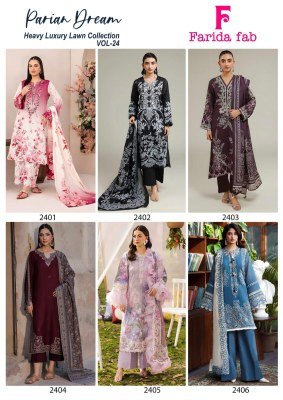 Farida Fab Parian Dream Vol 24 Pure Lawn Cotton Dress Material with Mal Mal Cotton Dupatta dress material catalogs