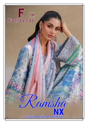 Farida Fab Ramsha NX Heavy Lawn Print Dress Material wholesale catalogs