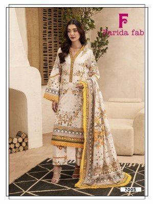 Farida Fab Ramsha Vol-7 Lawn Cotton Kurti Pant Dupatta Set readymade suit catalogs
