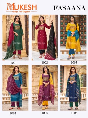 Fasaana By Mukesh Reyon Embroidered Kurta pant and dupatta Collection at low price readymade suit catalogs