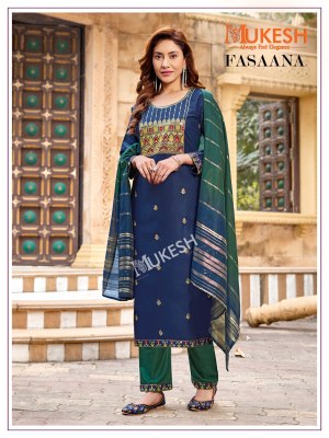 Fasaana By Mukesh Reyon Embroidered Kurta pant and dupatta Collection at low price readymade suit catalogs