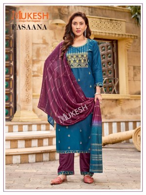 Fasaana By Mukesh Reyon Embroidered Kurta pant and dupatta Collection at low price readymade suit catalogs