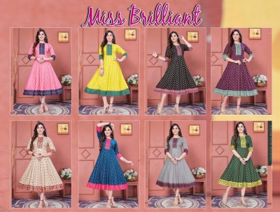 Fashion miss match by Miss Brilliant reyon foil printed embroidered kurti catalogue at low rate kurtis catalogs