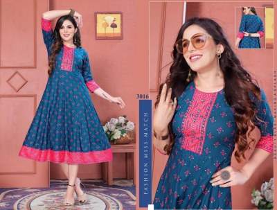 Fashion miss match by Miss Brilliant reyon foil printed embroidered kurti catalogue at low rate kurtis catalogs