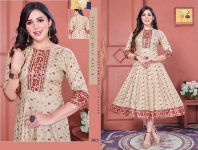 Fashion miss match by Miss Brilliant reyon foil printed embroidered kurti catalogue at low rate kurtis catalogs