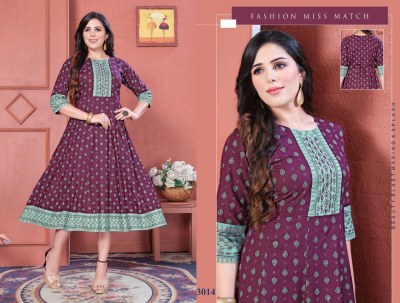 Fashion miss match by Miss Brilliant reyon foil printed embroidered kurti catalogue at low rate kurtis catalogs