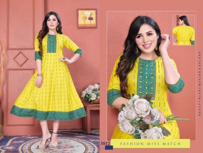 Fashion miss match by Miss Brilliant reyon foil printed embroidered kurti catalogue at low rate kurtis catalogs