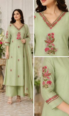 Festival 3-Piece Mull Chanderi Suit with Motidana Hand Work & Latkan Dupatta Size wise Combo Set