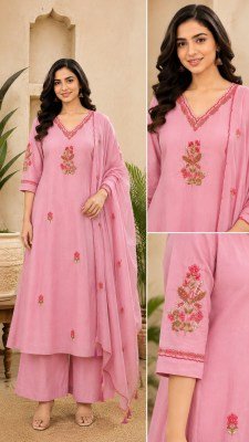 Festival 3-Piece Mull Chanderi Suit with Motidana Hand Work & Latkan Dupatta Size wise Combo Set