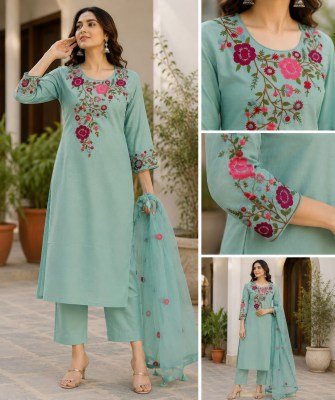 Festival Collection 3-Piece Pure Cotton Kurti Pant Dupatta with & Latkan 