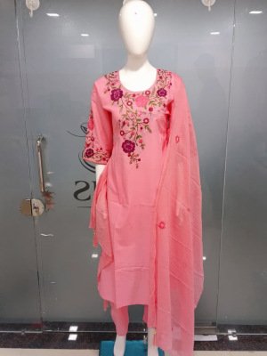 Festival Collection 3-Piece Pure Cotton Kurti Pant Dupatta with & Latkan Size wise Combo Set