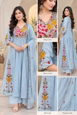 Festival Mull Chanderi 3-Piece Suit Set with Hand Work and Dupatta 