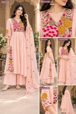 Festival Mull Chanderi 3-Piece Suit Set with Hand Work and Dupatta Size wise Combo Set