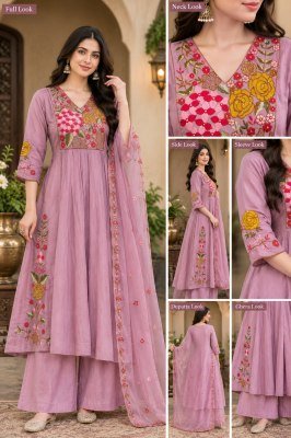 Festival Mull Chanderi 3-Piece Suit Set with Hand Work and Dupatta Size wise Combo Set