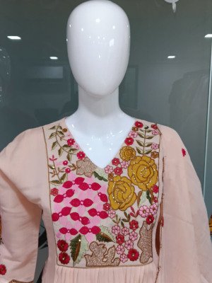 Festival Mull Chanderi 3-Piece Suit Set with Hand Work and Dupatta Size wise Combo Set