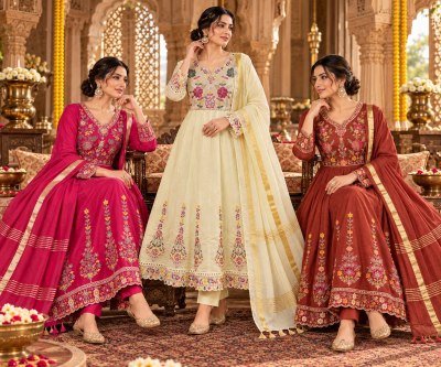 Festival Special Premium Mal Chanderi Cotton 3 Pcs Anarkali Suit Set wholesale catalogs