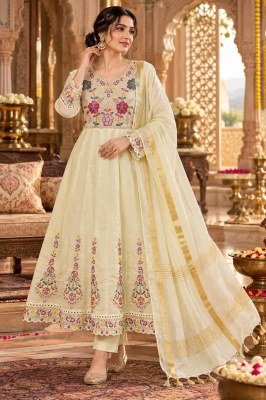 Festival Special Premium Mal Chanderi Cotton 3 Pcs Anarkali Suit Set Size wise Combo Set