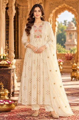 Festival Special Premium Mal Chanderi Cotton 3 Pcs Anarkali Suit Set Size wise Combo Set