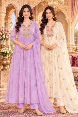 Festival Special Premium Mal Chanderi Cotton 3 Pcs Anarkali Suit Set Size wise Combo Set