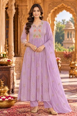 Festival Special Premium Mal Chanderi Cotton 3 Pcs Anarkali Suit Set Size wise Combo Set