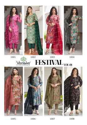 Festival vol 1 by Vaniska Straight chanderi printed kurti pant and dupatta catalogue at affordable rate  readymade suit catalogs