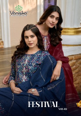 Festival vol 3 by Vaniska Straight chanderi printed readymade suit collection at affordable rate Vaniska
