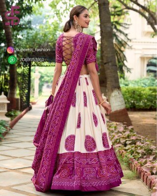 Festive Flair Bandhej Print Tussar Silk Lehenga Choli 1229 Wine Colour Artisan Charm Bandhej Tussar Silk Lehenga Choli with Gotta Patti Border and Tas lehenga choli