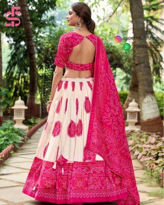 Festive Flair Bandhej Print Tussar Silk Lehenga Choli 1229 Pink Colour Artisan Charm Bandhej Tussar Silk Lehenga Choli with Gotta Patti Border and Tas lehenga choli